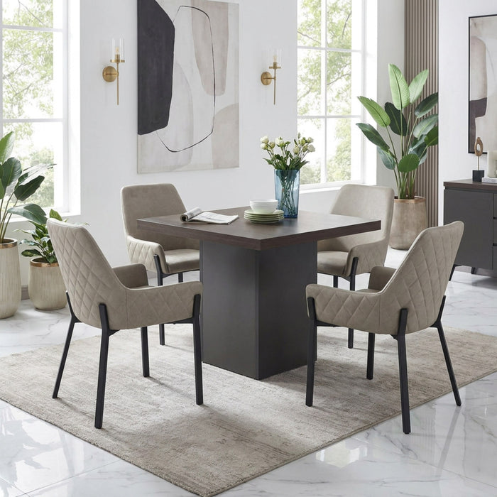 Modern 4-Seater Square Dining Set with Quilted Armchairs