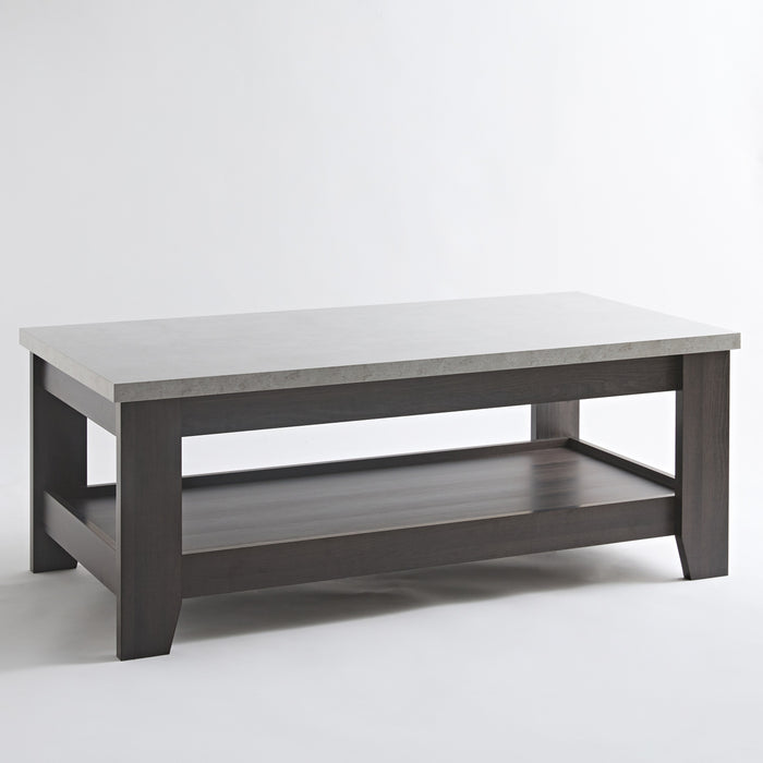 Modern Rectangular Wooden Coffee Table with Bottom Storage Shelf