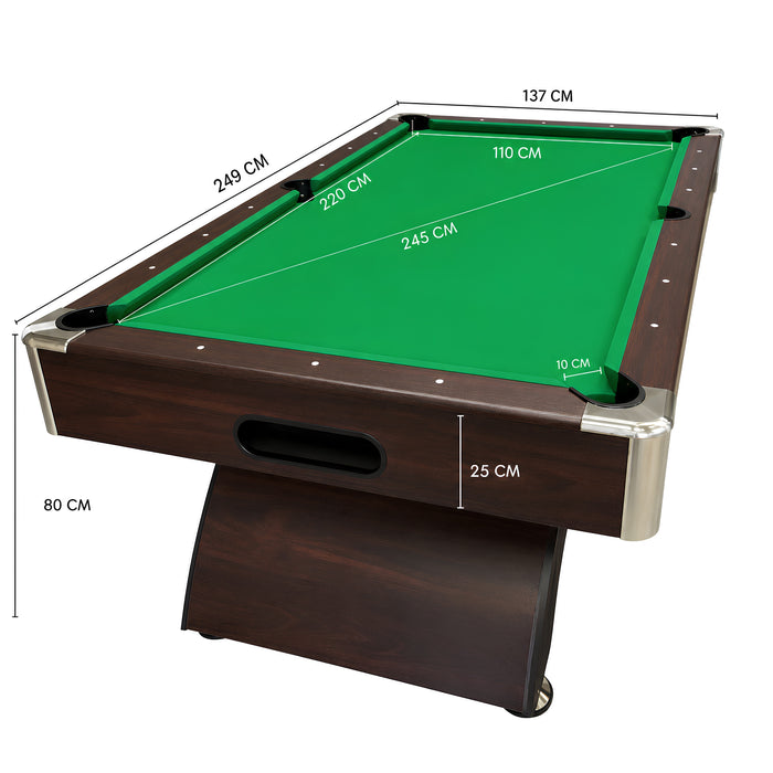 8FT Modern Billiard Table with Storage Benches – Green & Red