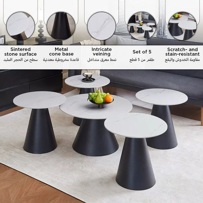 5-Piece Sintered Stone Round Coffee Table Set