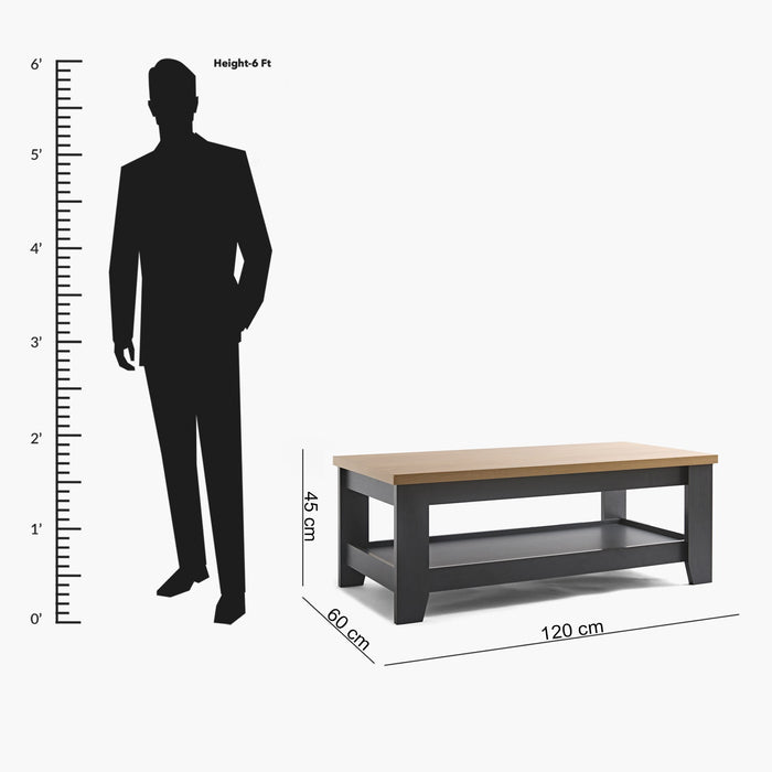 Modern Rectangular Wooden Coffee Table with Bottom Storage Shelf