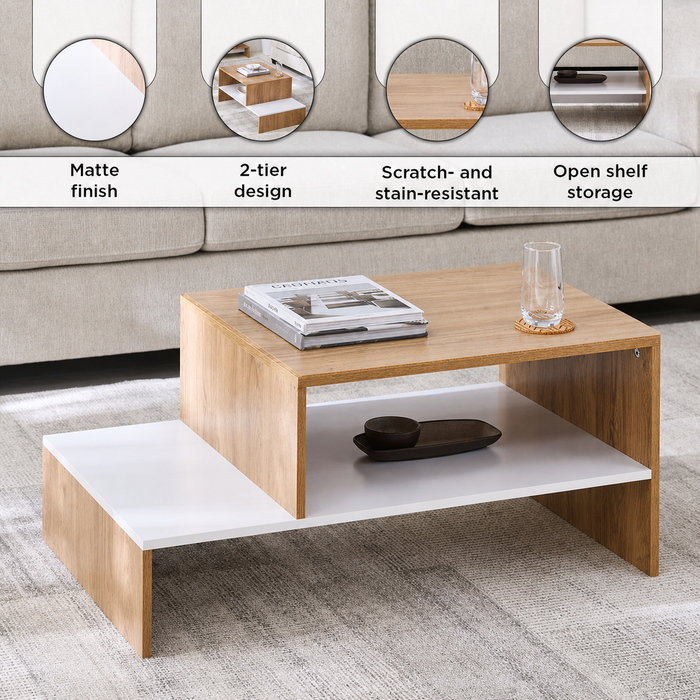 Rectangular Wooden Coffee Table with Bottom Storage Shelf
