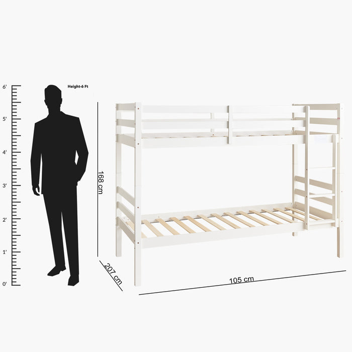 Modern Solid Wooden Single Bunk Bed - 90x200 cm