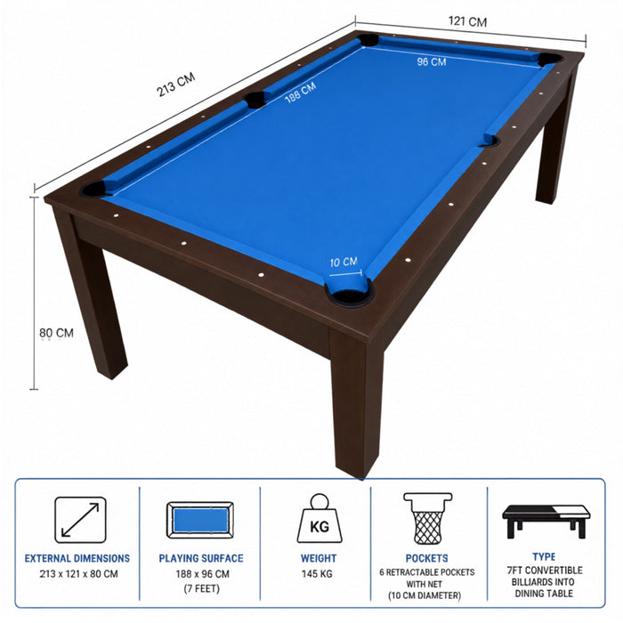 7FT Convertible Billiard Table with Dining Table & Storage Benches