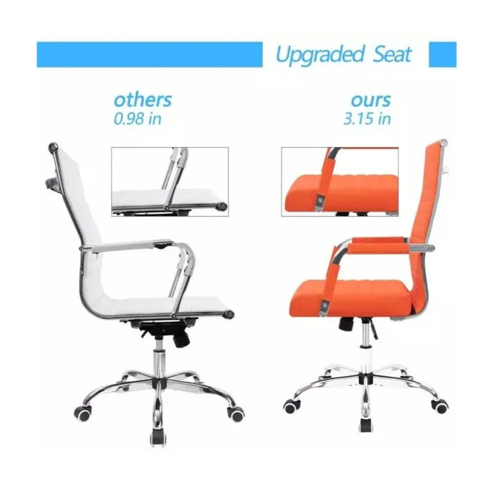 Furmax Ribbed Mid-Back Office Desk Chair, PU Executive Conference Chair with Adjustable Height, Swivel Function, Padded Armrests - Orange