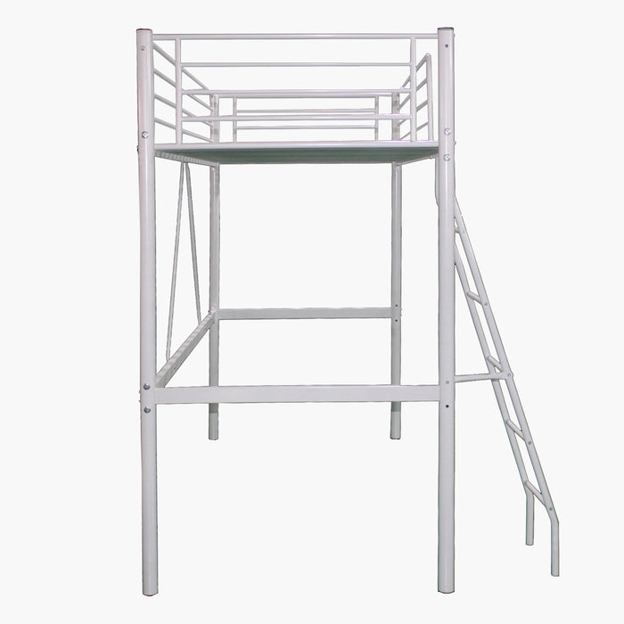 Metal Single Loft Bed Frame with Reversible Ladder (90x200 cm)