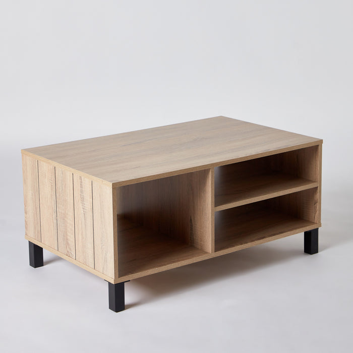 Mid-Century Rectangular Wooden Coffee Table with Storage Shelves