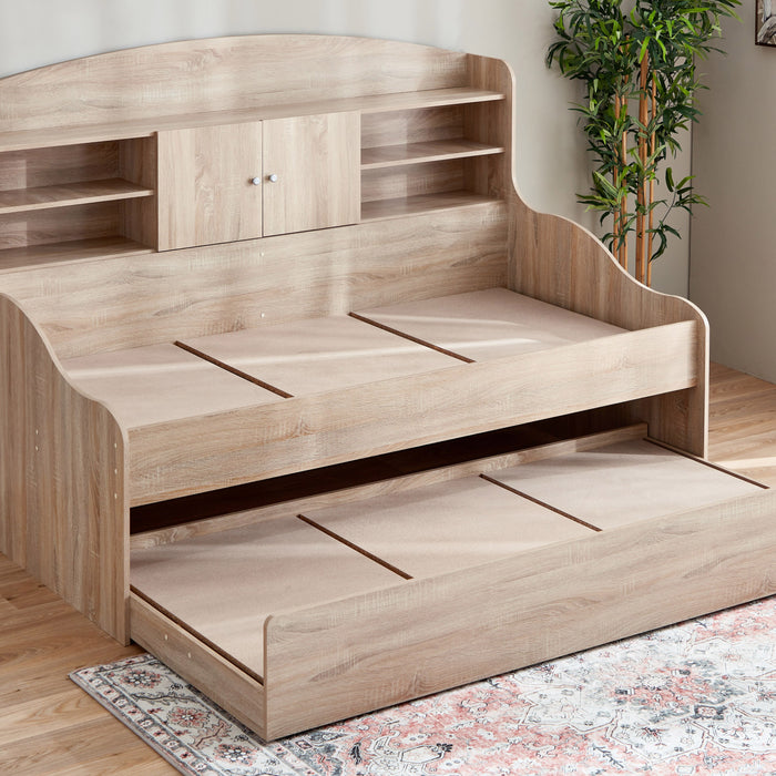 Cooper 90x190 cm Single Cabin Bed with Trundle – Oak Brown / Soft Beige