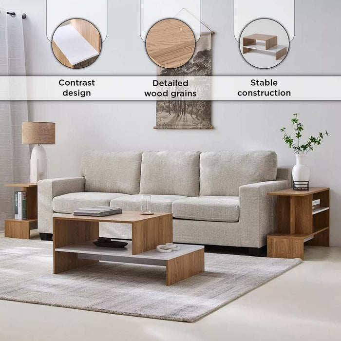Rectangular Wooden Coffee Table with Bottom Storage Shelf