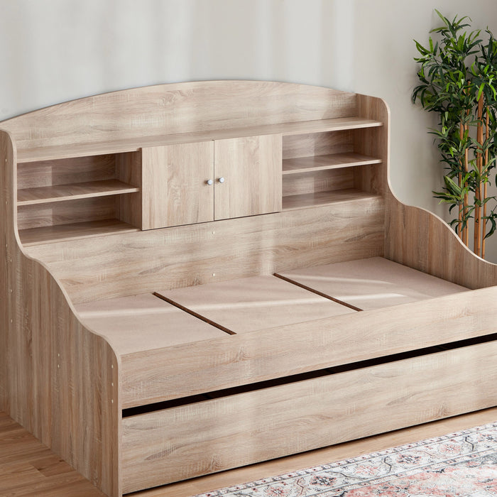 Single Cabin Bed with Pull-Out Trundle Bed - 90x190 cm (Beige / Brown)