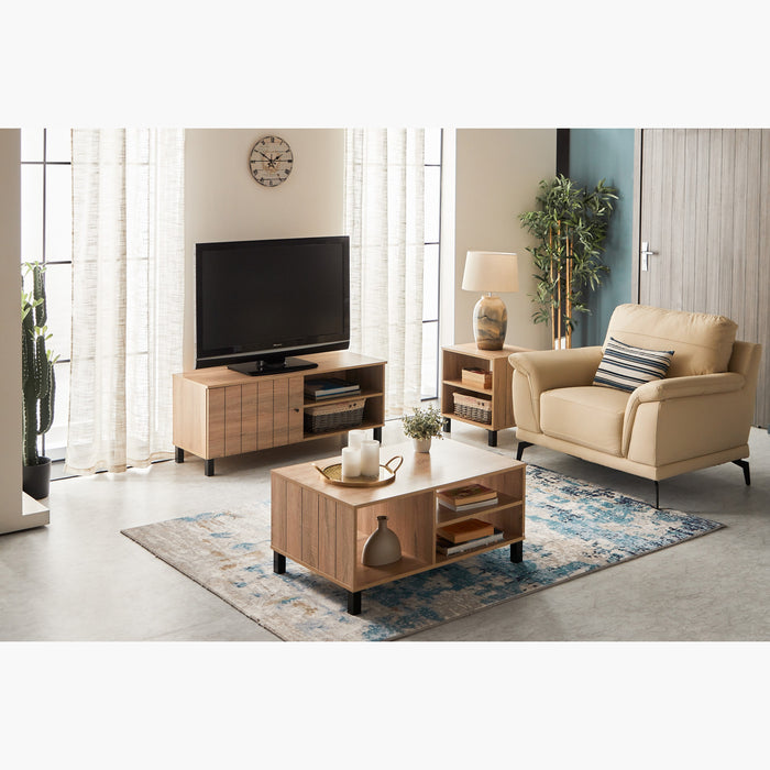 Mid-Century Rectangular Wooden Coffee Table with Storage Shelves
