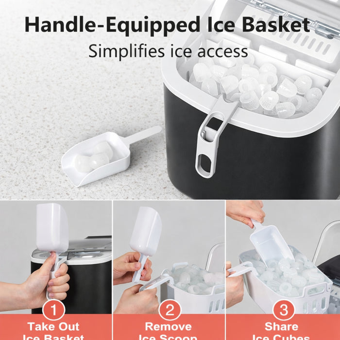Portable Countertop Ice Maker 12KG/24H, 9 Cubes in 6 Minutes, Self-Cleaning