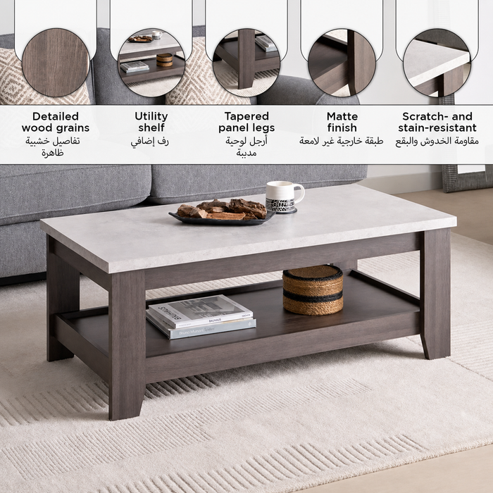 Modern Rectangular Wooden Coffee Table with Bottom Storage Shelf