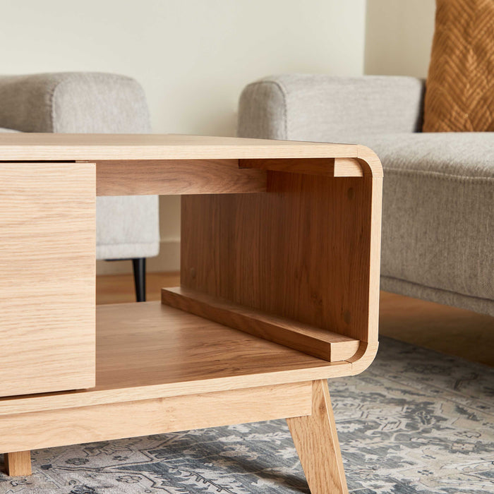 Mid-Century Rectangular Wooden Coffee Table with Storage Door