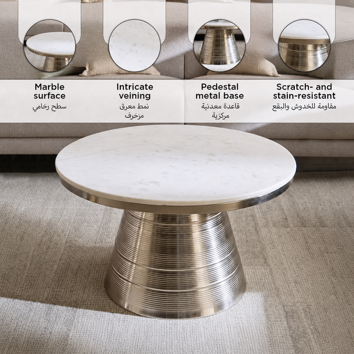 Genuine Marble Top Round Coffee Table with Metal Base